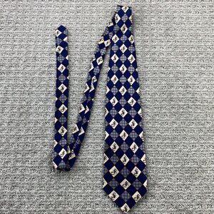 Disney Mickey Mouse Hand Sewn Neck Tie Navy Blue Diamond Pattern All Over Print